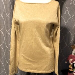 NWT Vintage Bill Blass Long Sleeve Gold Metallic Sweater Size PS